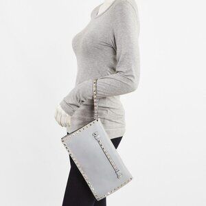 Valentino Grey Lambskin Leather Rockstud Clutch Bag